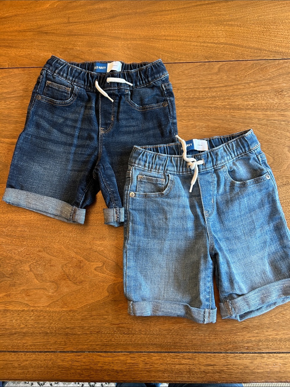 Old Navy Boys Denim Shorts - Dark Blue & Light Blue Drawstring Size 4T